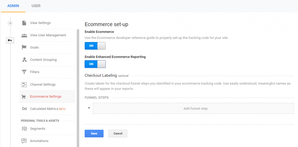 Confirmación de ajustes para eCommerce en Google Analytics