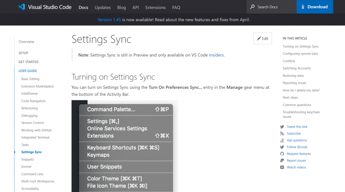 vscode settings sync